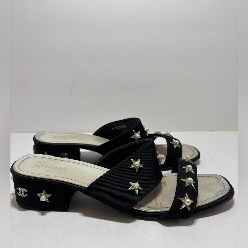 Chanel Vintage Black Embellished Slides
